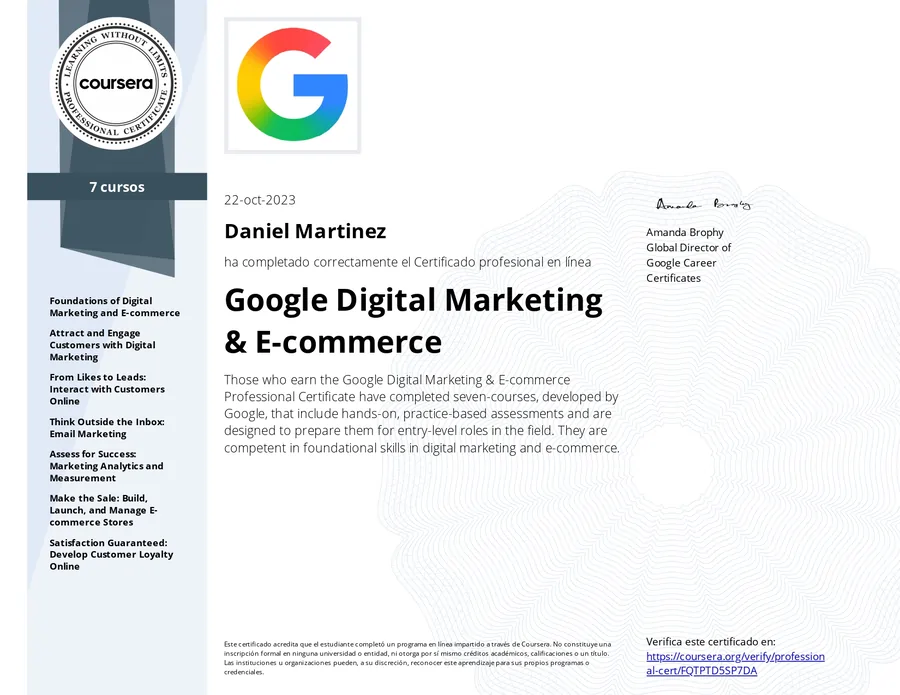 Google Digital Marketing and E-Commerce certificate