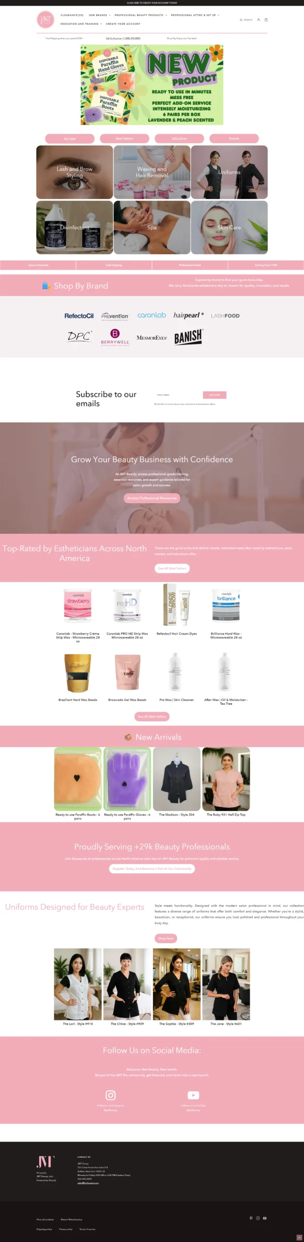 Long-form view of rebuilt JMT Beauty homepage